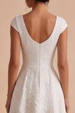 Floral A Line White Midi Engagement Dress With Cap Sleeves