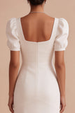 Mermaid Square Neck White Maxi Wedding Dress With Puff Sleeves