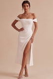 Off The Shoulder Corset Mermaid White Midi Engagement Dress