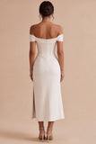Off The Shoulder Corset Mermaid White Midi Engagement Dress