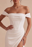 Off The Shoulder Corset Mermaid White Midi Engagement Dress