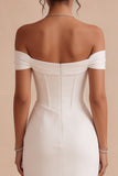 Off The Shoulder Corset Mermaid White Midi Engagement Dress