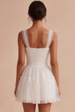 Square Neck A Line Tulle Little White Dress