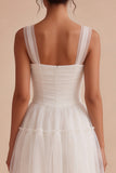 Square Neck A Line Tulle Little White Dress
