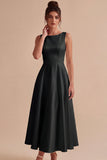 A Line Round Neck White Midi Engagement Dress