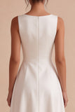 A Line Round Neck White Midi Engagement Dress
