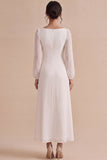 Long Sleeve White Square Neck A Line Midi Engagement Dress