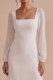Long Sleeve White Square Neck A Line Midi Engagement Dress