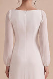 Long Sleeve White Square Neck A Line Midi Engagement Dress