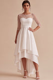 Tiered White A Line Half Sleeve High-Low Engagement Dress