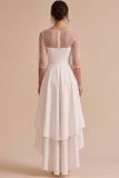 Tiered White A Line Half Sleeve High-Low Engagement Dress