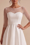 Tiered White A Line Half Sleeve High-Low Engagement Dress