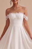 Off The Shoulder White A Line Lace Midi Engagement Dress