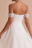 Off The Shoulder White A Line Lace Midi Engagement Dress