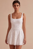 Sequins Square Neck A Line Little White Dress