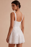 Sequins Square Neck A Line Little White Dress