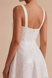 Sequins Square Neck A Line Little White Dress