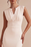 Sheath White Ruched Cap Sleeve Midi Engagement Dress