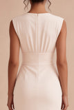 Sheath White Ruched Cap Sleeve Midi Engagement Dress