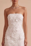 Strapless Floral Tiered White Sheath High-Low Engagement Dress