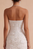Strapless Floral Tiered White Sheath High-Low Engagement Dress