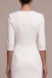 White Sheath Half Sleeve Midi Engagement Dress With Slit