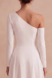 One Shoulder Long Sleeve White A Line High-Low Engagement Dress