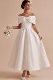 Off The Shoulder A Line White Maxi Wedding Dress With 3D Flowers