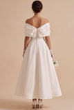 Off The Shoulder A Line White Maxi Wedding Dress With 3D Flowers