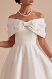 Off The Shoulder A Line White Maxi Wedding Dress With 3D Flowers