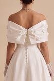 Off The Shoulder A Line White Maxi Wedding Dress With 3D Flowers