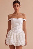 Off The Shoulder A Line Little White Dress With 3D Flowers
