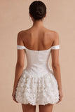 Off The Shoulder A Line Little White Dress With 3D Flowers