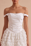 Off The Shoulder A Line Little White Dress With 3D Flowers