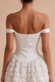 Off The Shoulder A Line Little White Dress With 3D Flowers
