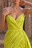Strapless Bodycon Green Ruched Mini Homecoming Dress With Streamer