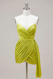 Strapless Bodycon Green Ruched Mini Homecoming Dress With Streamer