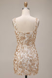 Square Neck Sparkly Floral Bodycon Champagne Mini Homecoming Dress