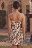 Corset Sequins Floral V-Neck Bodycon Light Khaki Mini Homecoming Dress