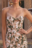 Corset Sequins Floral V-Neck Bodycon Light Khaki Mini Homecoming Dress
