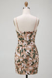 Corset Sequins Floral V-Neck Bodycon Light Khaki Mini Homecoming Dress
