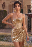 Strapless Corset Gold Sequins Bodycon Mini Homecoming Dress