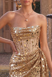 Strapless Corset Gold Sequins Bodycon Mini Homecoming Dress