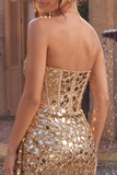 Strapless Corset Gold Sequins Bodycon Mini Homecoming Dress
