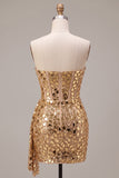 Strapless Corset Gold Sequins Bodycon Mini Homecoming Dress