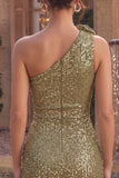 One Shoulder Sequins Dark Green Bodycon Mini Homecoming Dress