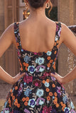 Floral Sequins Black A Line Thick Straps Mini Homecoming Dress