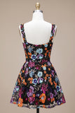 Floral Sequins Black A Line Thick Straps Mini Homecoming Dress