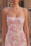 Pink Corset Floral Spaghetti Straps Bodycon Mini Homecoming Dress