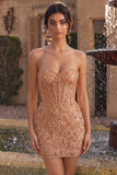 Strapless Corset Sparkly Champagne Bodycon Mini Homecoming Dress